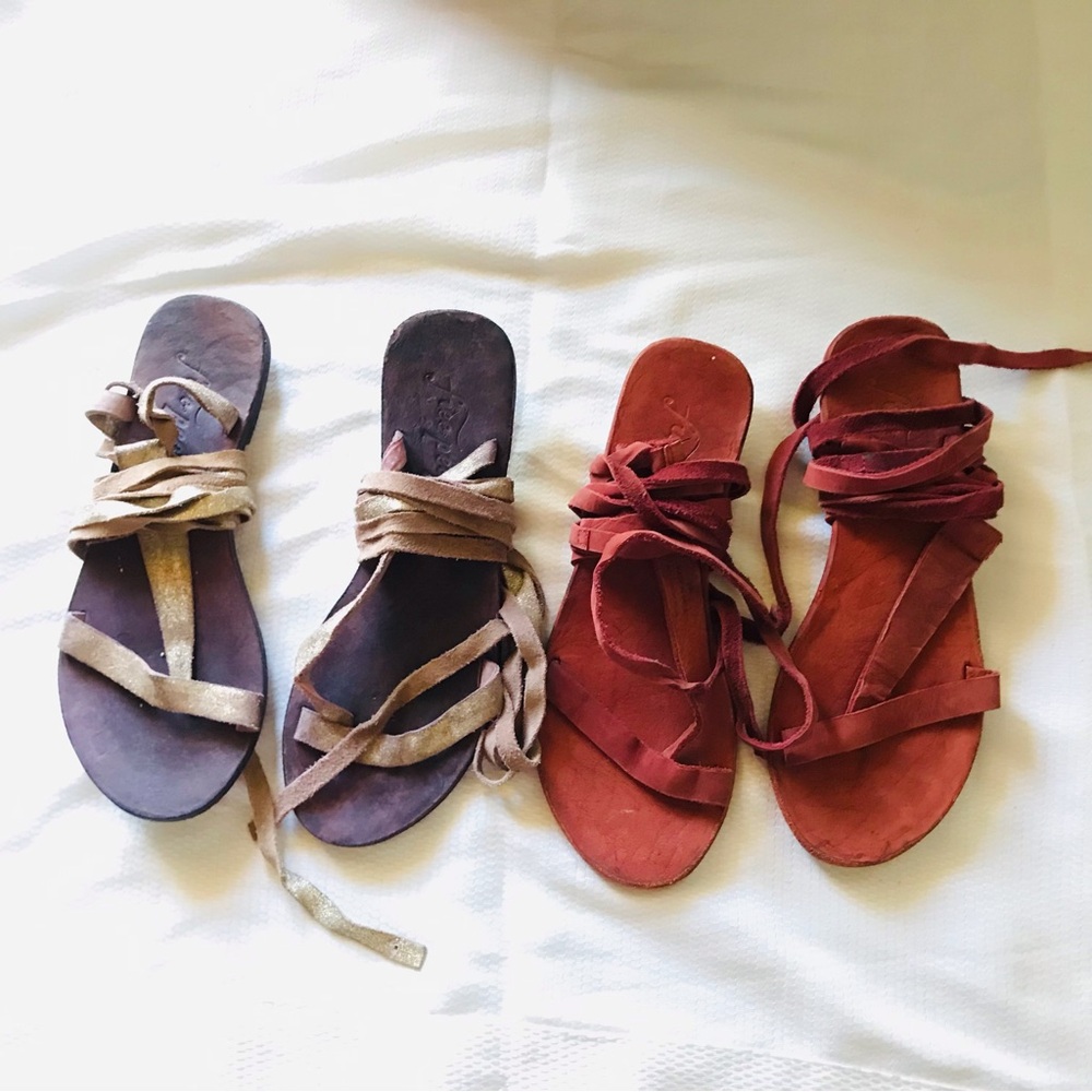 Free people gladiator‎ Women's Sandals in Red and Brown LOT